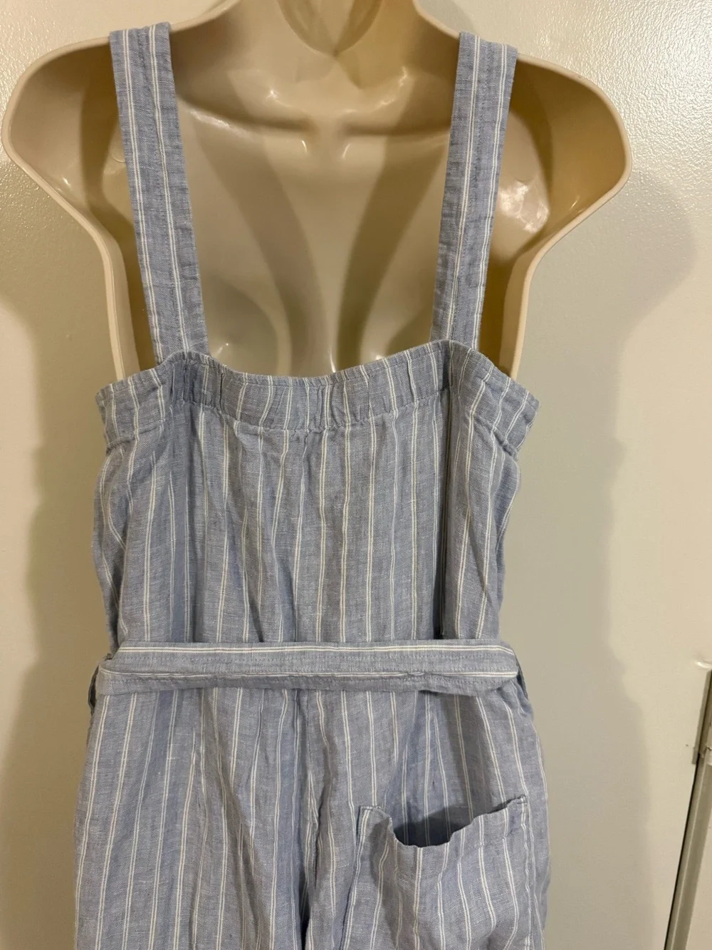 Everlane Linen Jumpsuit Light Blue White Stripe Size 6